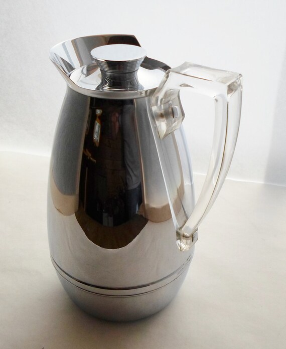 Vintage Thermos Brand Chrome Insulated Pitcher Carafe Glass