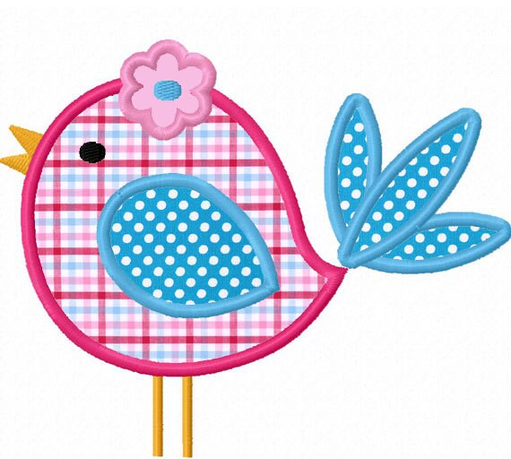 Instant Download Cute Bird Applique Machine Embroidery Design