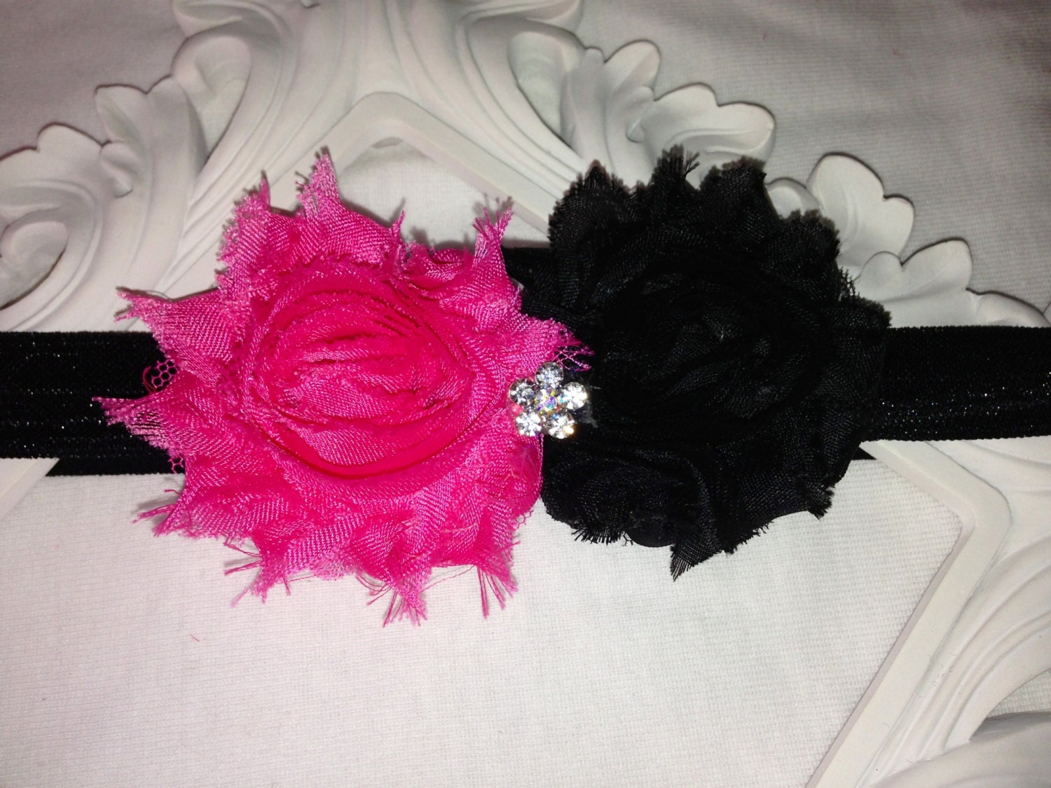 Babies Hot Pink Black Barbie Inspired Head Band Hair Bow