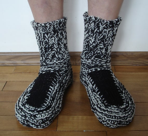 Mens Knitted Wool Slipper Booties // Wool socks by CatPurrKnitting