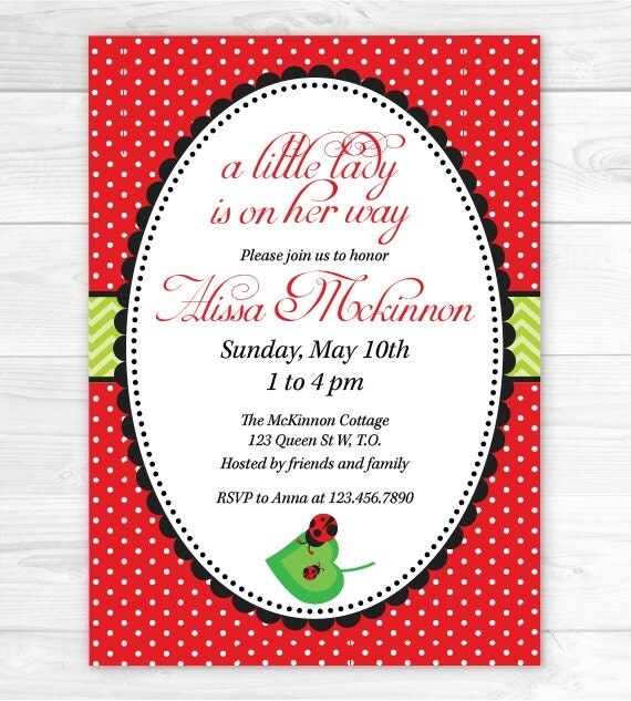 A Lil' Lady is On the Way, Red, Lady Bug, Printable, Baby Shower Invitation Il_570xn