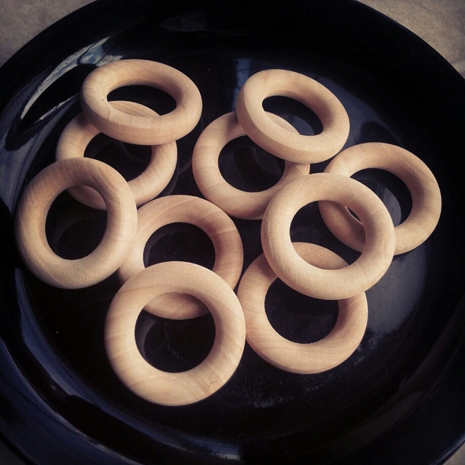 Set of 10 Natural Wooden Craft Rings 1 3/4 Inch