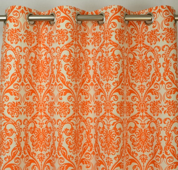 Orange Natural Beige Abigail Damask Curtains Grommet 84 96