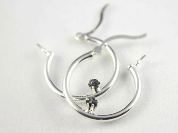 1/4 CT Natural Black Diamond Hoop Earrings – 925 Sterling Silver, Rose Cut, Latch Closure