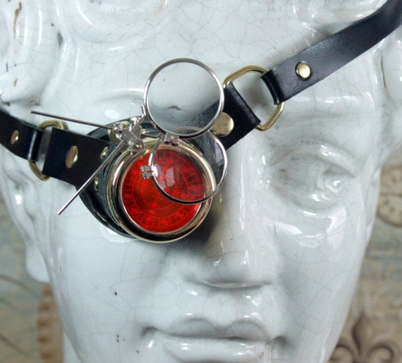 Steampunk monocle black leather brass by SteampunkCorporation