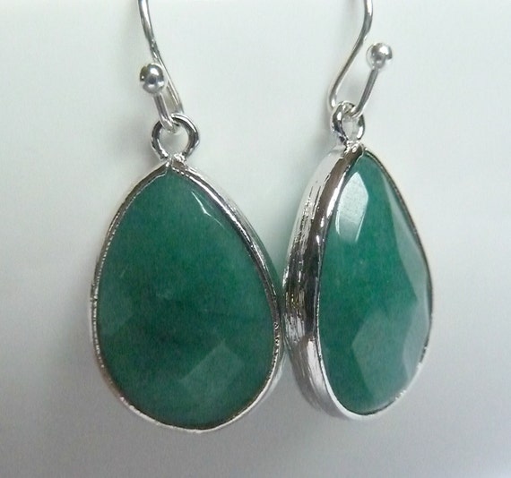 Teal green jade hanging earrings. Sami style. by SueSouk on Etsy