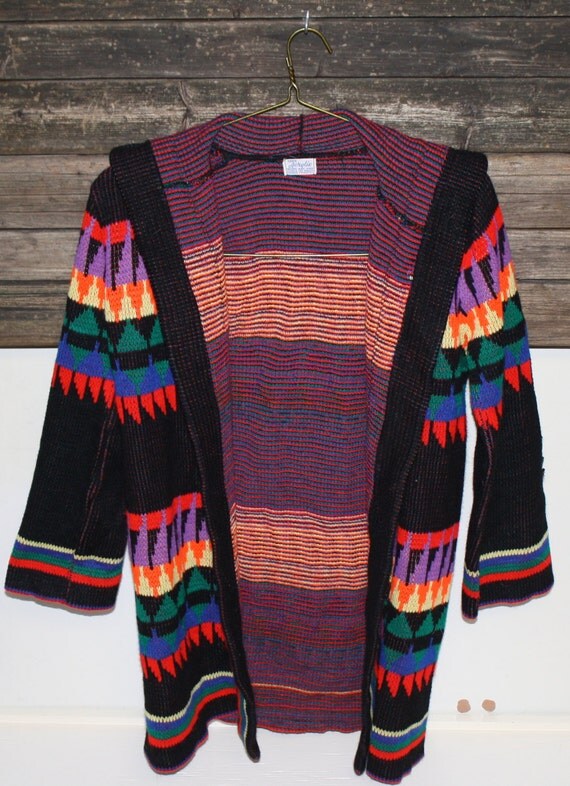SALE 70s Aztec Print Women's Hooded Duster Sweater by SlimeChicago