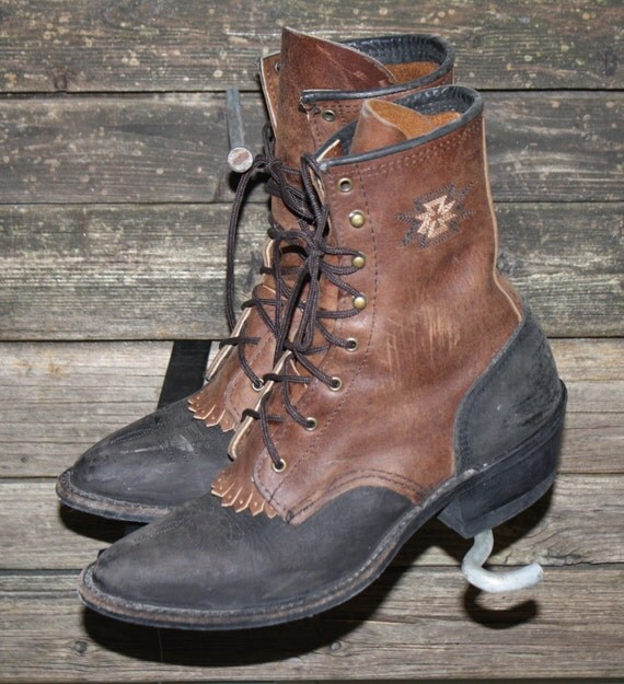 Vintage Hybrid Cowboy Hiking Boots Black and Brown with