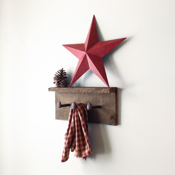 Rustic hardware coat rack with shelf wall hanger with 3