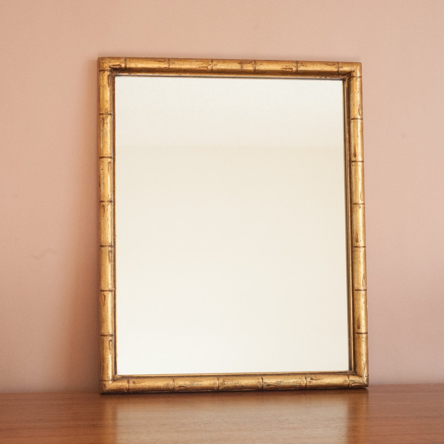 Gold faux bamboo wall mirror Chinoiserie Hollywood Regency