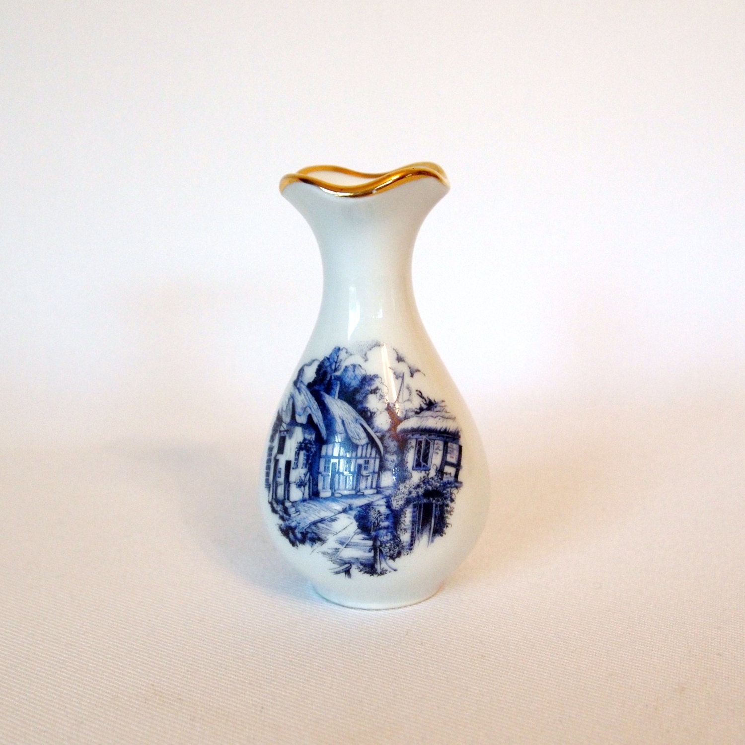 Vintage P Pastaud Limoges Mini Vase with Blue by HouseofLucien