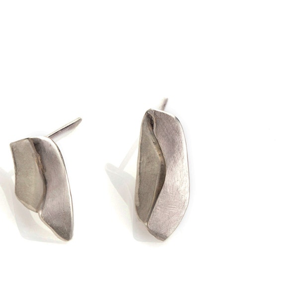 Gold earrings, hand made jewelry , 14k white gold