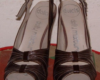 vintage 70's glam rock Dolcis dolly mixture brown peep toe platform shoes