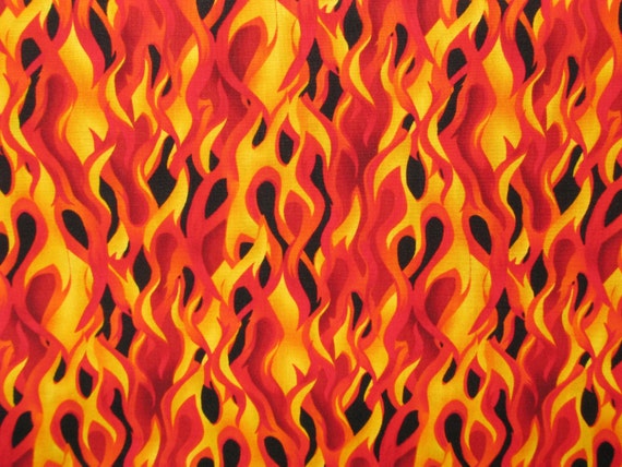 Flames cotton fabric red orange yellow fire on black Timeless