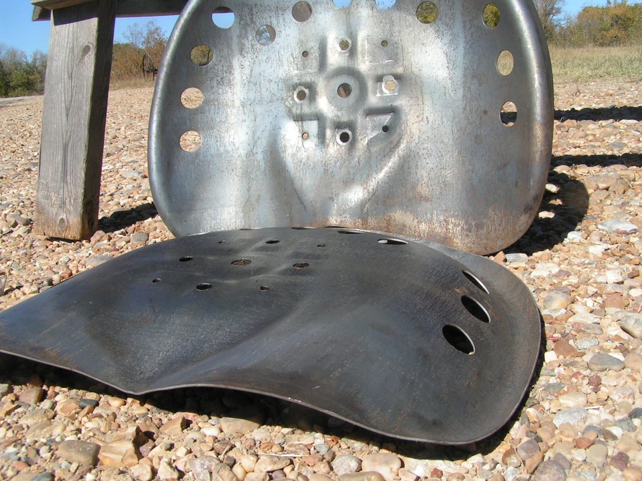 TWO Steel tractor Metal Farm machinery stool seat s New Old