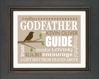 GODFATHER gift - 8x10 Print - Personalized gift for Godfather - Custom Names Print- Name and Date of Godchild - Can be made in other colors