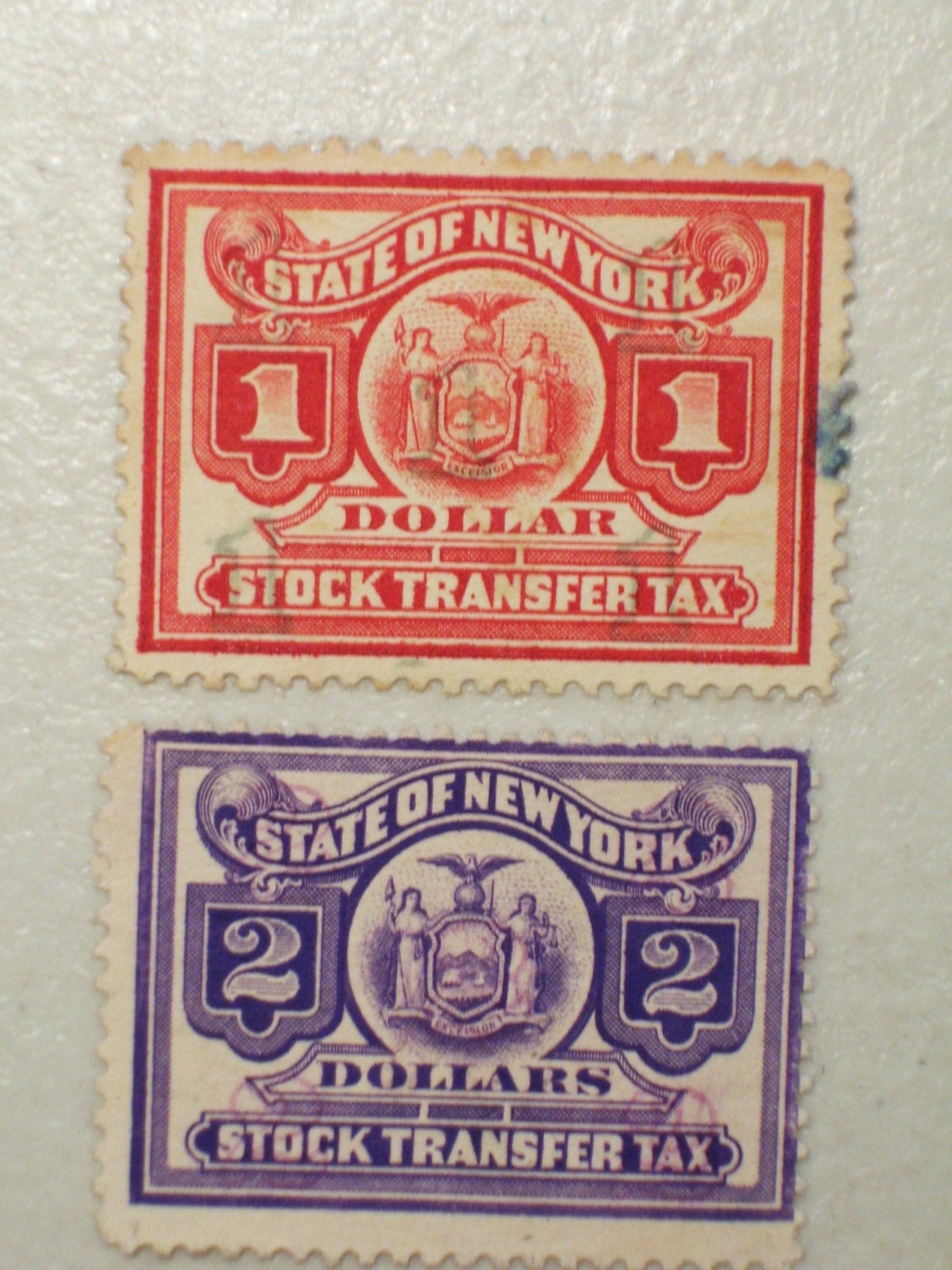 1936 State of New York Stock Transfer Tax Stamps 1 & 2