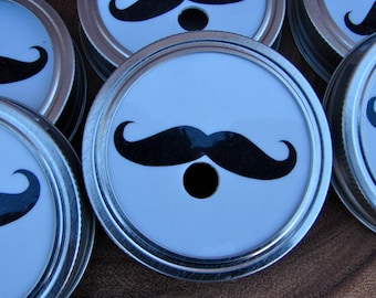 Mustache - Party Mason Jar Lids and BPA Free Reusable Straws - 6 Lids - 6. Straws...C6