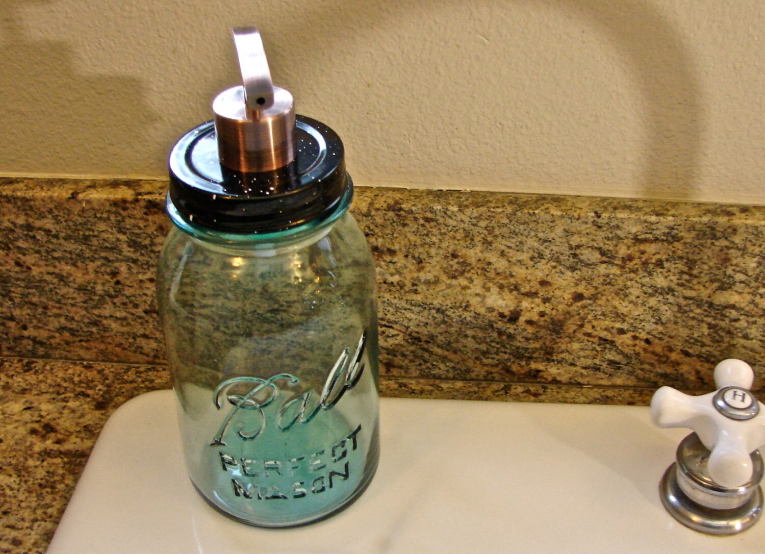 Hand Made Antique Copper Mason Jar Pump LId For Soap or