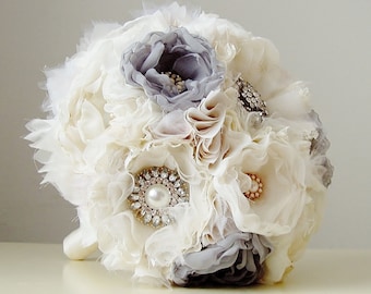Fabric Wedding Bouquet, Wedding, Brooch Bouquet, Handmade Bridal Bouquet, Vintage Wedding Bouquet - this is a 50% DEPOSIT ONLY