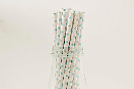 25 Small Blue Polka Dot Paper Straws-with free diy printable flags that I Designed Baby Shower Birthday Parties Birthday Il_570xn