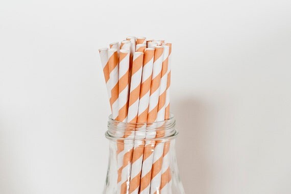 50 Muted Peach Orange Paper Straws Retro Vintage Style Circus Wedding Birthday Bridal Baby Shower W/ Printable Flags Ready to Ship Il_570xn