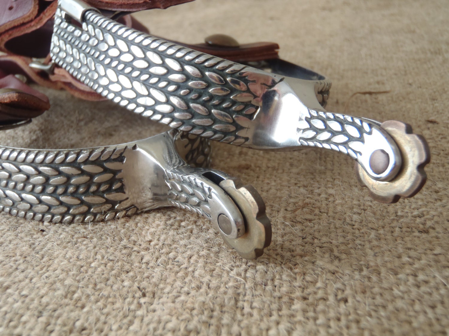 Steel Cowboy Spurs with leather straps/ Cowboy Boot / Mens