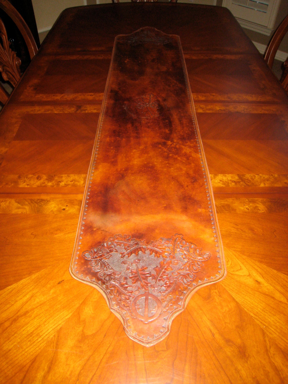 Leather Hand Tooled with Brand Table Runner