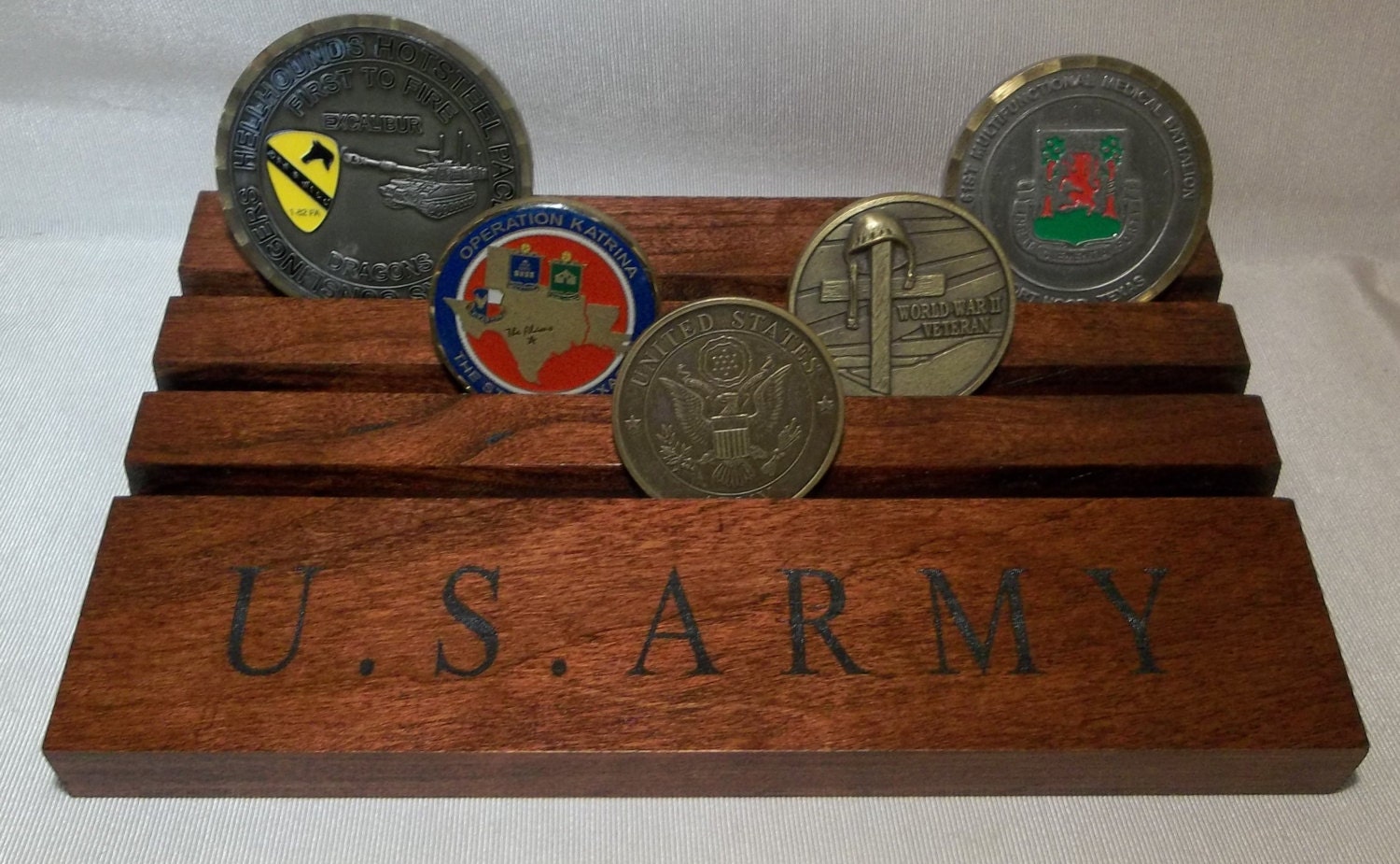 Laser Etched U.S. ARMY Cherry Wood Challenge Coin Holder