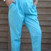 Blue Pants// 1980's Summer Pants// Blue Twill Pants// Blue Beach Party Pants