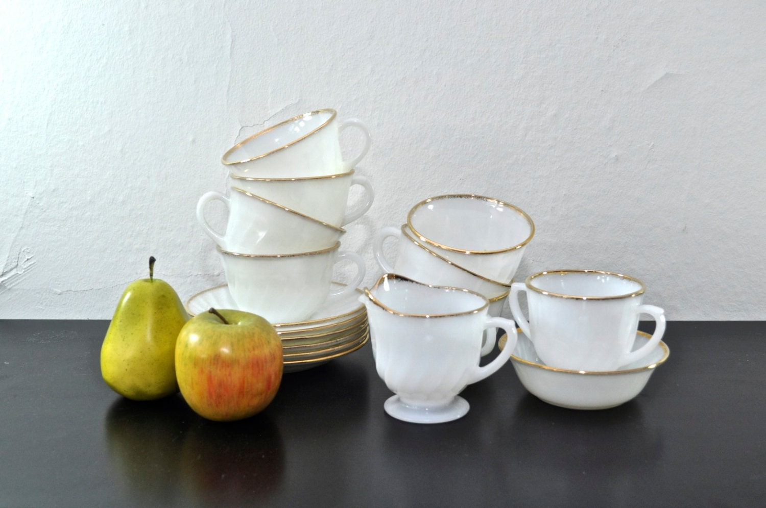 Vintage Milk Glass Tea Set 16 Piece Set by DooleyFritzVintage