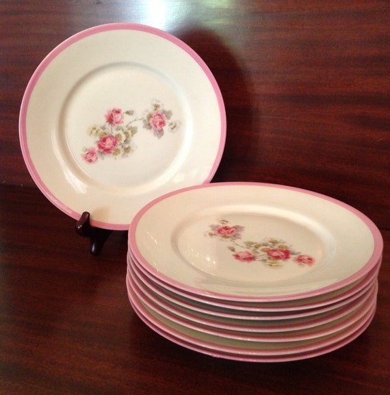 Vintage German porcelain rose pattern dinner plates