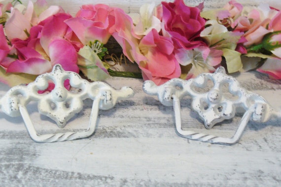 2 Metal Knobs / Drawer Pull Handles for Furniture Dressers and Cabinets Shabby Chic Cottage Style FREE SHIPPING