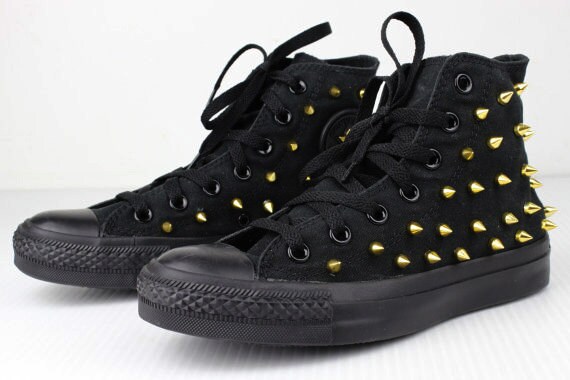 black and gold high top converse