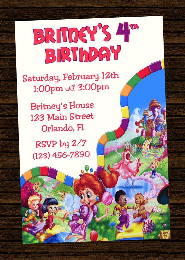 Custom Candyland Birthday Party Invitations DIY Printable