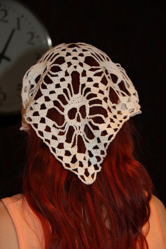 Items similar to FREE SHIPPING Crochet skull lace kerchief / scarf