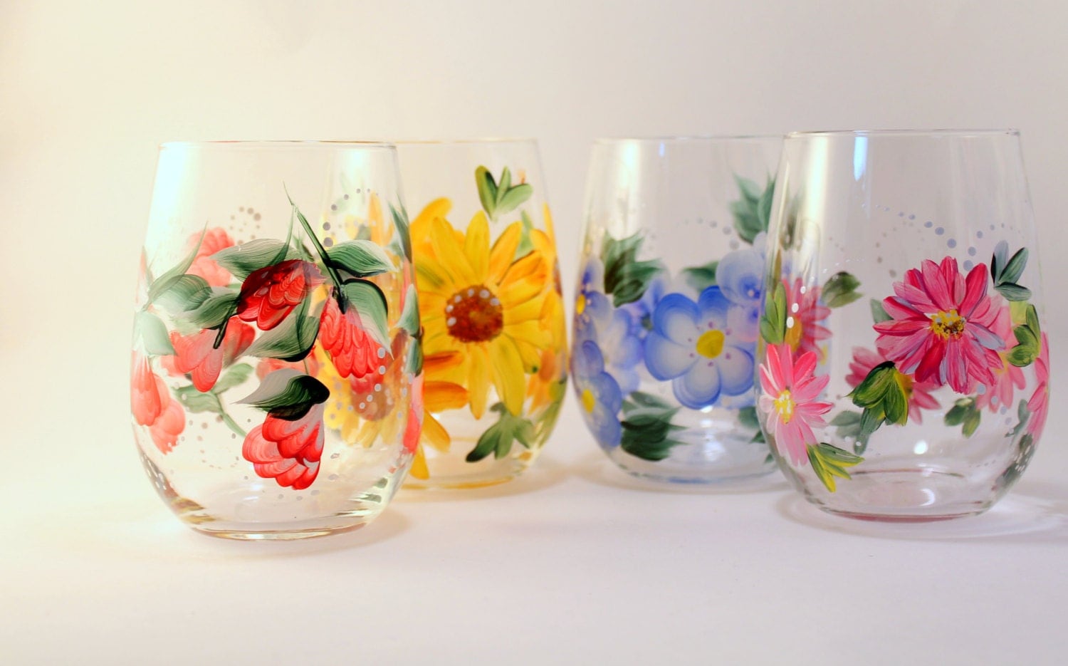 Hand painted wine glasses floral wine glasses by Brusheswithaview