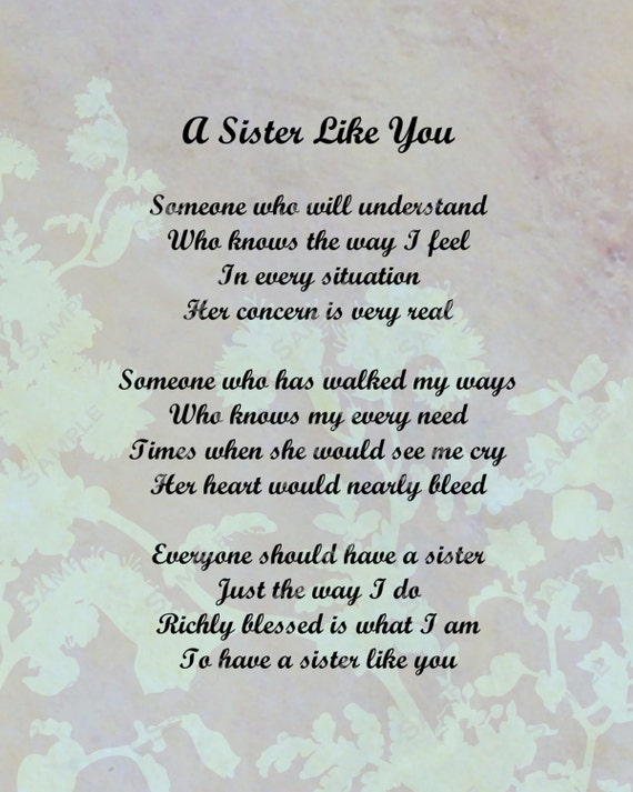 Items similar to A Sister Just Like You Love Poem 8 X 10 