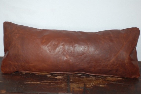 25x10 Re-purposed Cognac Leather Lumbar Pillow Cover