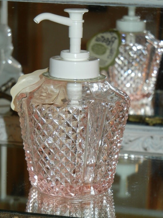 Vintage Pink Glass Soap or Lotion Dispenser by MoonGlowHollow