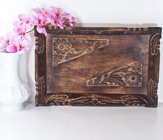 SALE Ottoman Wooden Tray: Vintage Hand Carved Decorative
