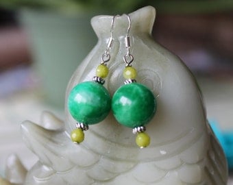 Green Jade Earrings, sterling silver hook