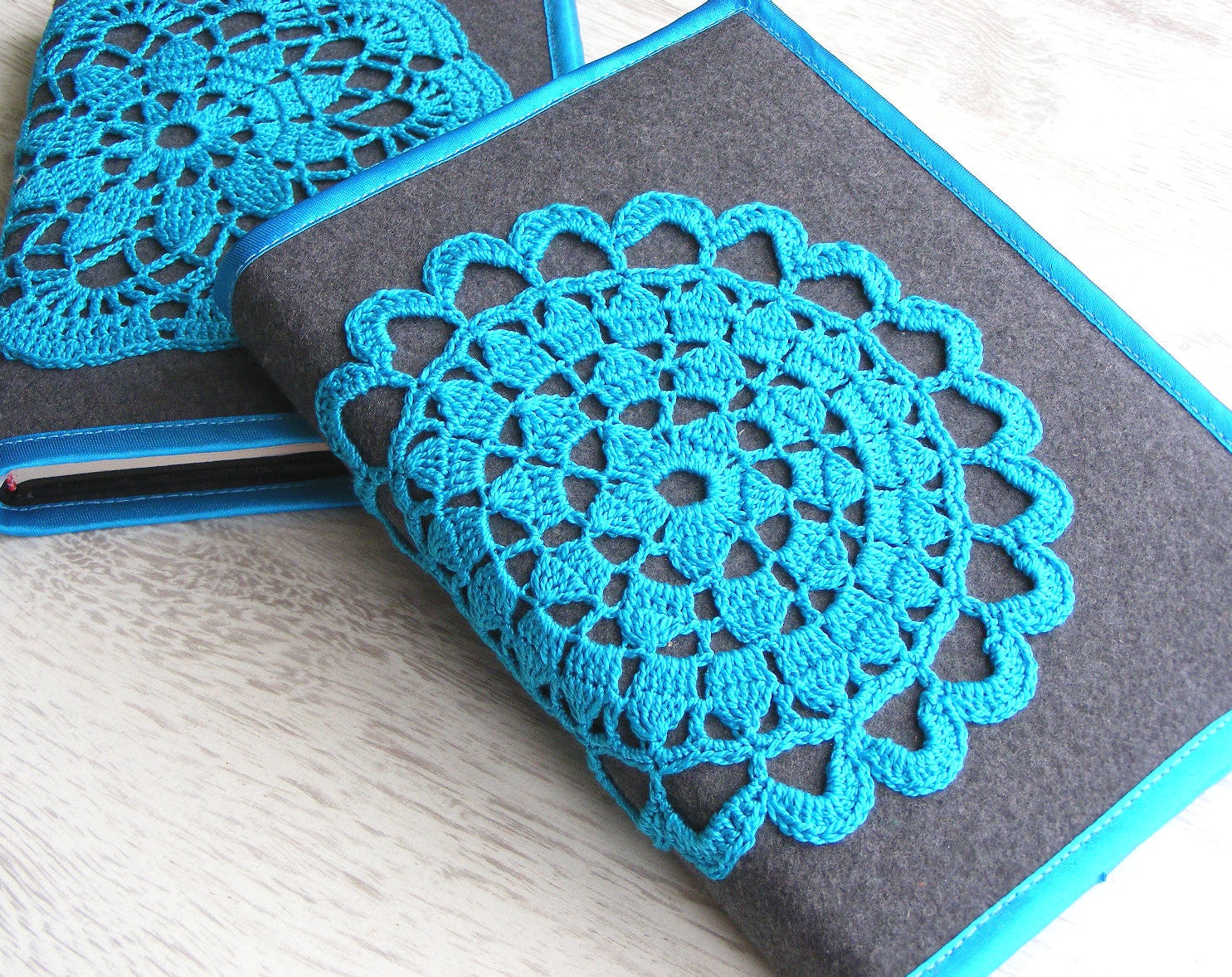 Notebook cover with crochet motif crocheted journal cover