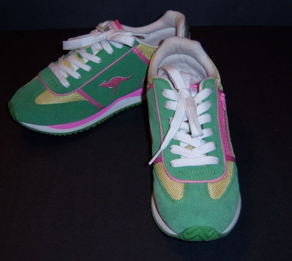 Vintage Kangaroos Roos Pink Green Yellow Suede Tennis Shoes