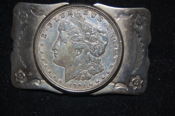 Vintage Bell Nickel Silver 1921 Morgan Silver Dollar Belt
