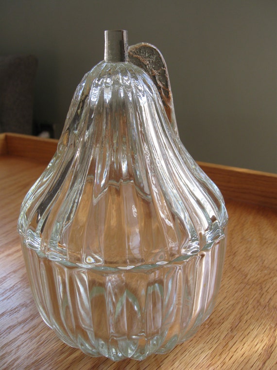 Vintage Pear Shaped Glass Candy Dish 1940's Era
