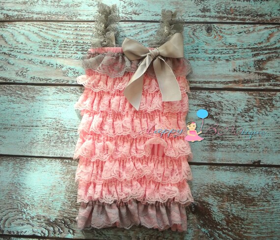 Pink and Silver Grey Lace Petti Romper, Petti lace romper, newborn romper, birthday outfit, photo, flower girl, baby romper, toddler outfit