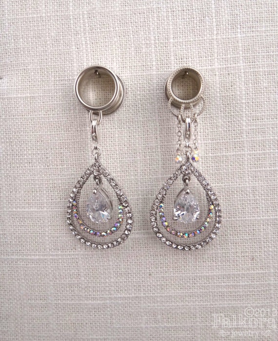 Items similar to Wedding Plugs Dangle Tunnels with Rhinestone Teadrops