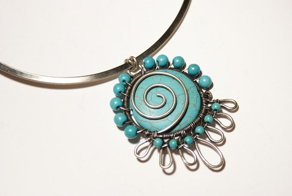 turquoise necklace-turquoise choker necklace-jewelry handmade wire wrap -wire wrapped jewelry handmade-december birthstone necklace