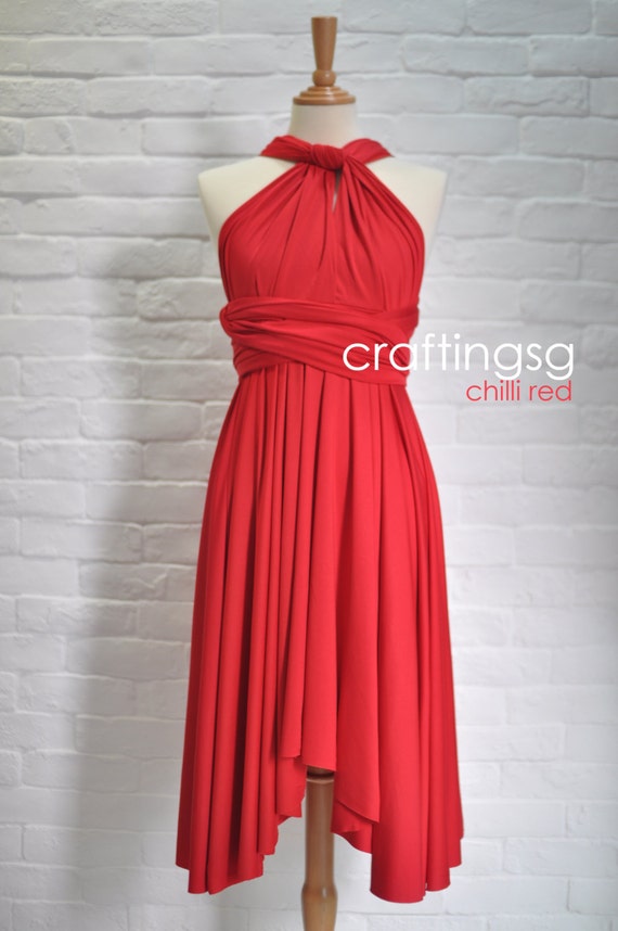 Bridesmaid Dress Infinity Dress Chilli Red Knee by craftingsg